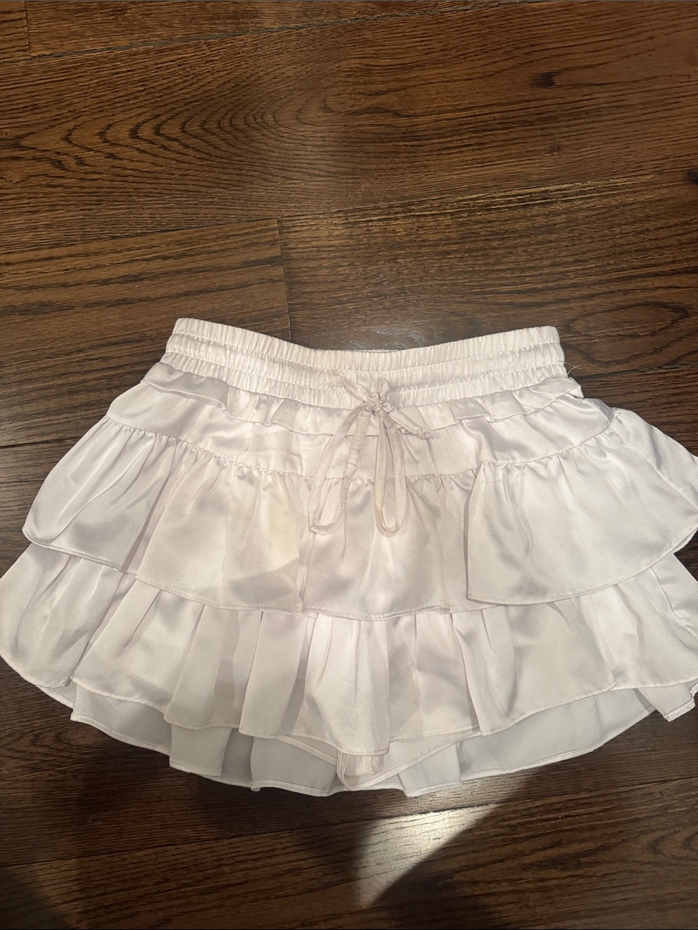 White Tiered Ruffle Mini Skirt with Drawstring Waist